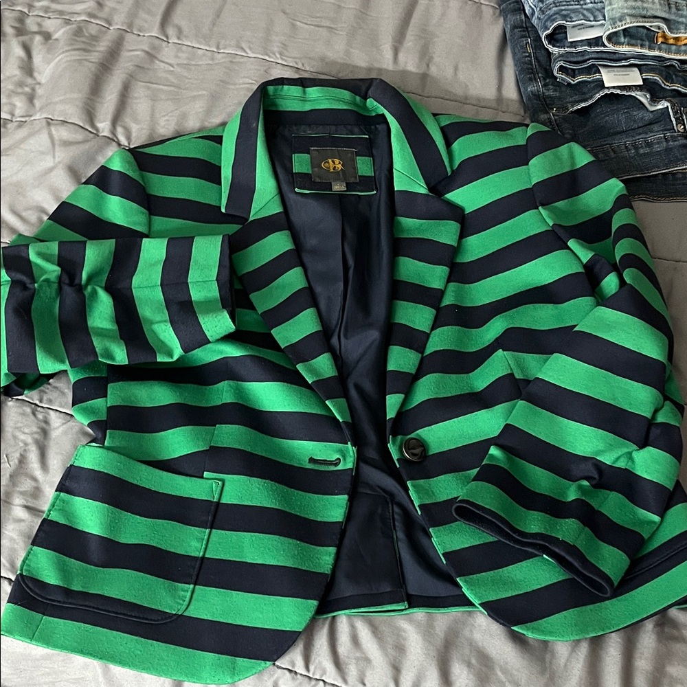 Green and Navy Blue Striped Blazer